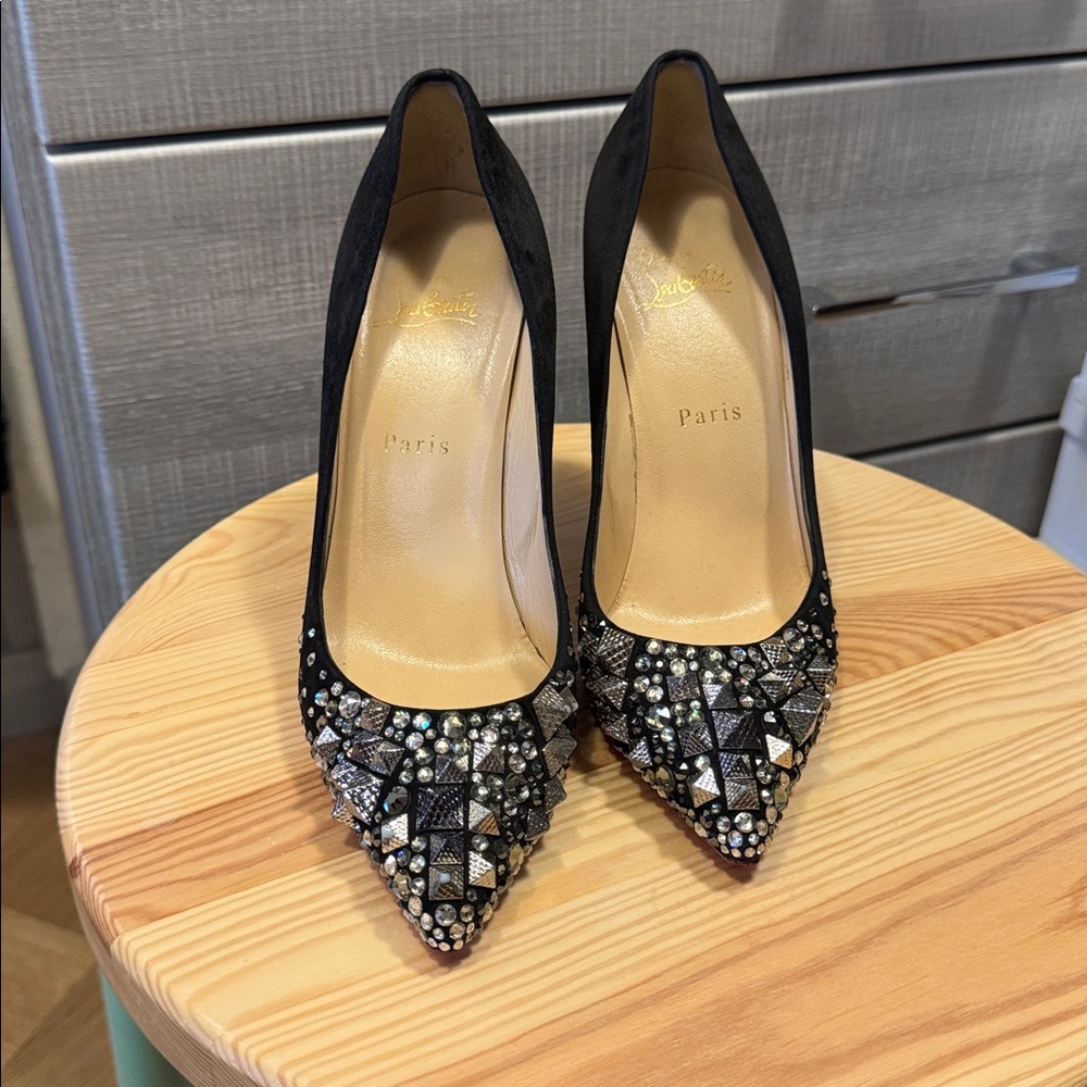 Christian Louboutin Embellished Suede Keopump 100 Veau Velours Size 38 or 8.